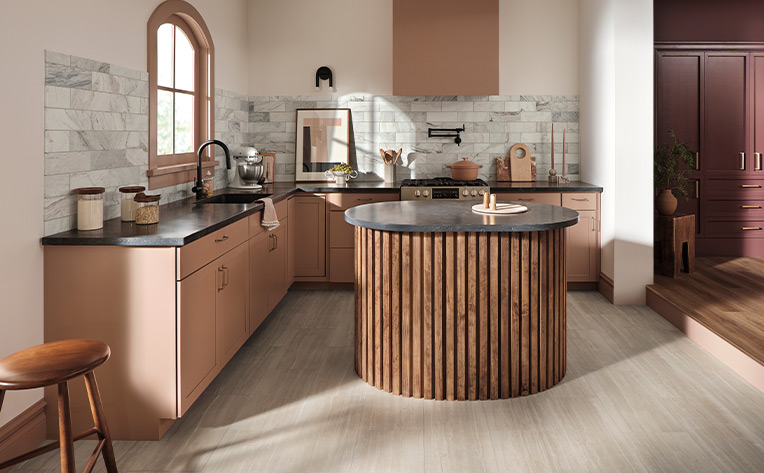 wood look luxury vinyl tile flooring in kitchen